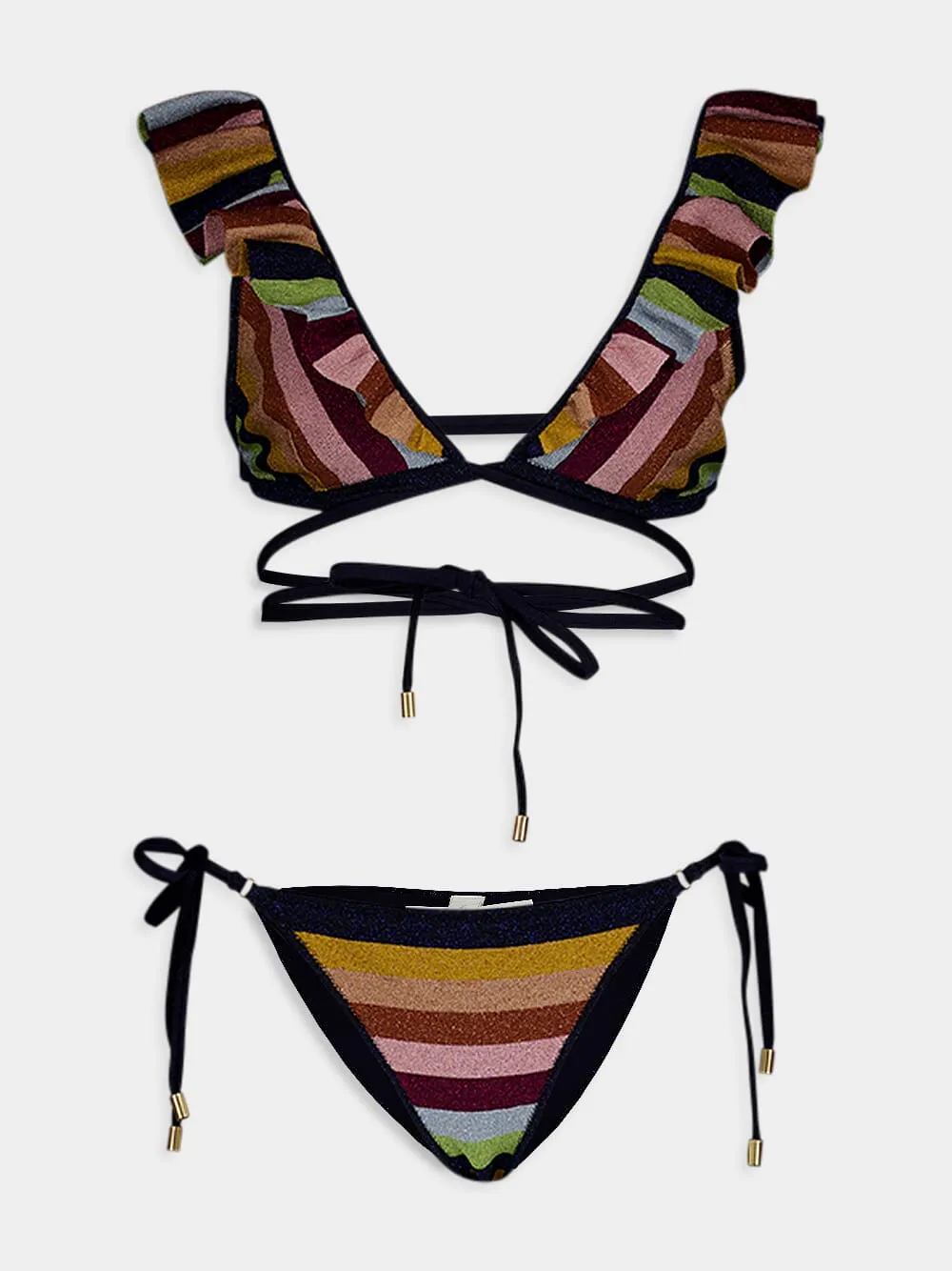 Alight Lurex Striped Ruffle Bikini Set